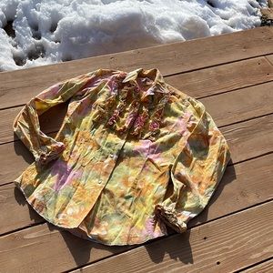 Vintage Kerman Pearl Snap flower power western shirt top blouse ruffle